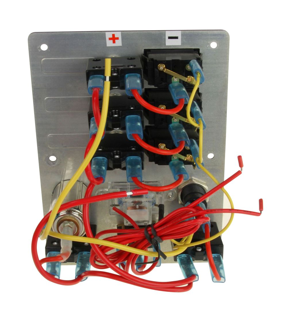 картинка Панель бортового питания 3 переключателя, автоматы, разьём прикуривателя, розетка
