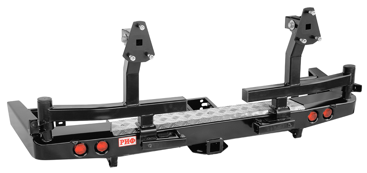 картинка Бампер задний РИФ УАЗ Патриот 2015+ с квадратом под фаркоп и 2-мя калитками стандарт