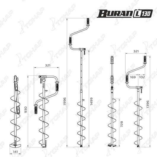 картинка Ледобур ТОНАР BURAN 130L левое вращение, цельнотянутый шнек