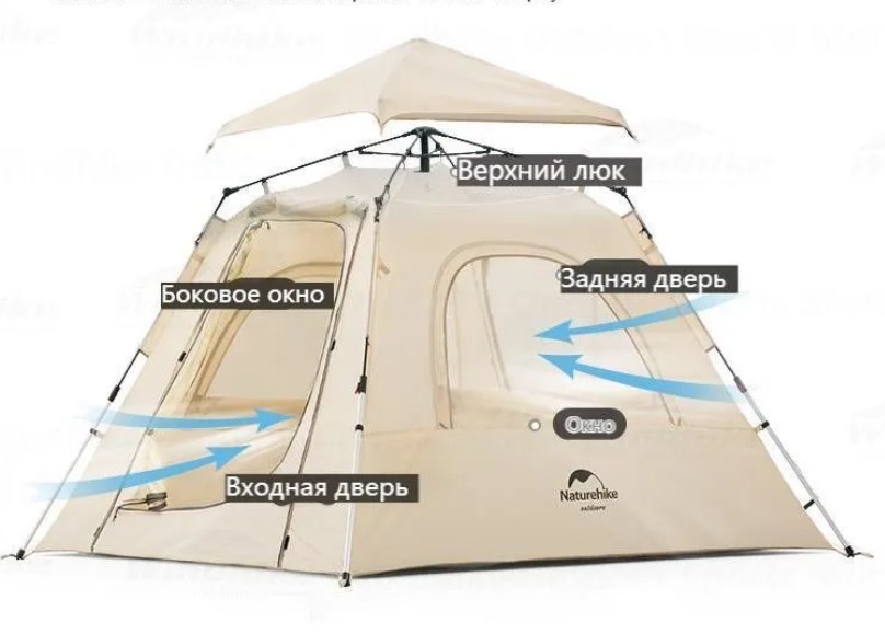 картинка Палатка Naturehike Ango 3-местная, автоматическая, тент, снежная юбка, бежевая