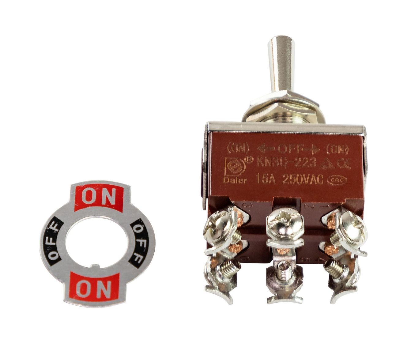 картинка Тумблер трехпозиционный (ON)-OFF-(ON) 12 В/15А 6P