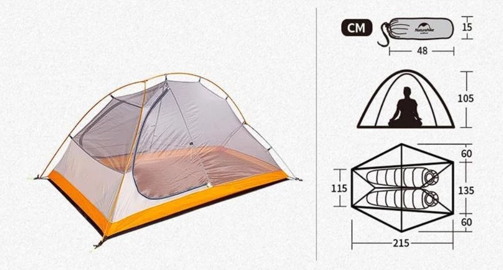 картинка Палатка Naturehike Cycling Si 2-местная, алюминиевый каркас, сверхлегкая, оранжевая
