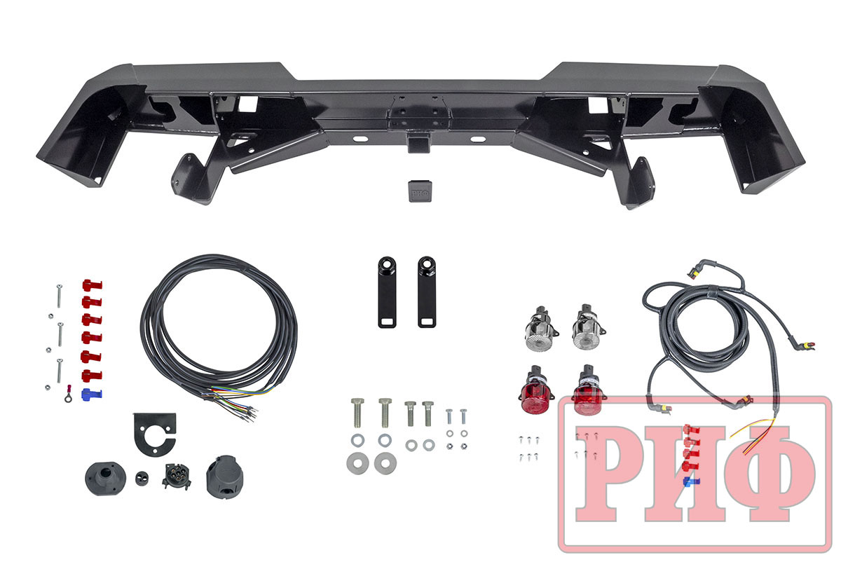 картинка Бампер задний РИФ Toyota Land Cruiser 78 2007+ с квадратом под фаркоп и фонарями стандарт