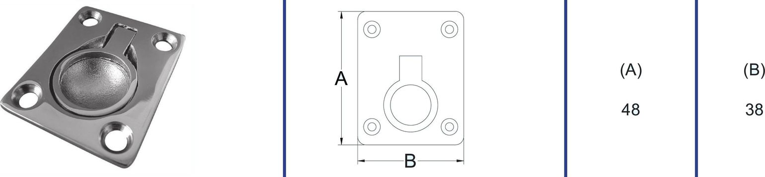 картинка Ручка палубная потайная 48х38 мм, нержавеющая сталь