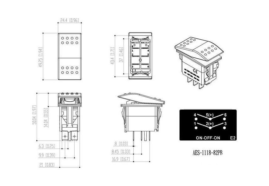 картинка Переключатель трехпозиционный ON-OFF-ON 12 В/20А 6Р