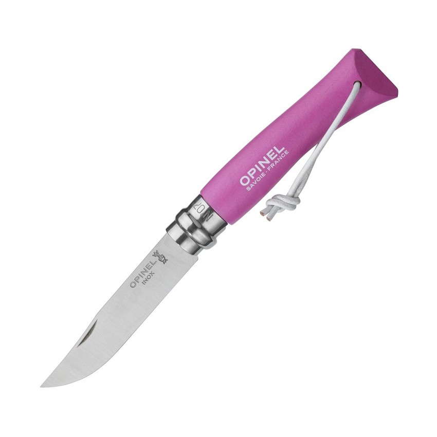 картинка Нож Opinel №7 Trekking, нержавеющая сталь, кожаный темляк, розовый, 001791
