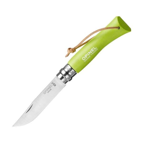 картинка Нож Opinel №7 Trekking, нержавеющая сталь, кожаный темляк, светло-зеленый, 001442