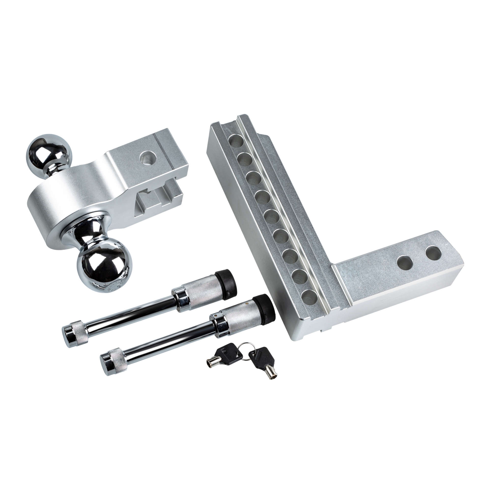 картинка Фаркоп с регулировкой высоты на 8 дюймов алюминивый с 2-мя шарами, 2" и 2-5/16" под квадрат, с двумя фиксаторами.