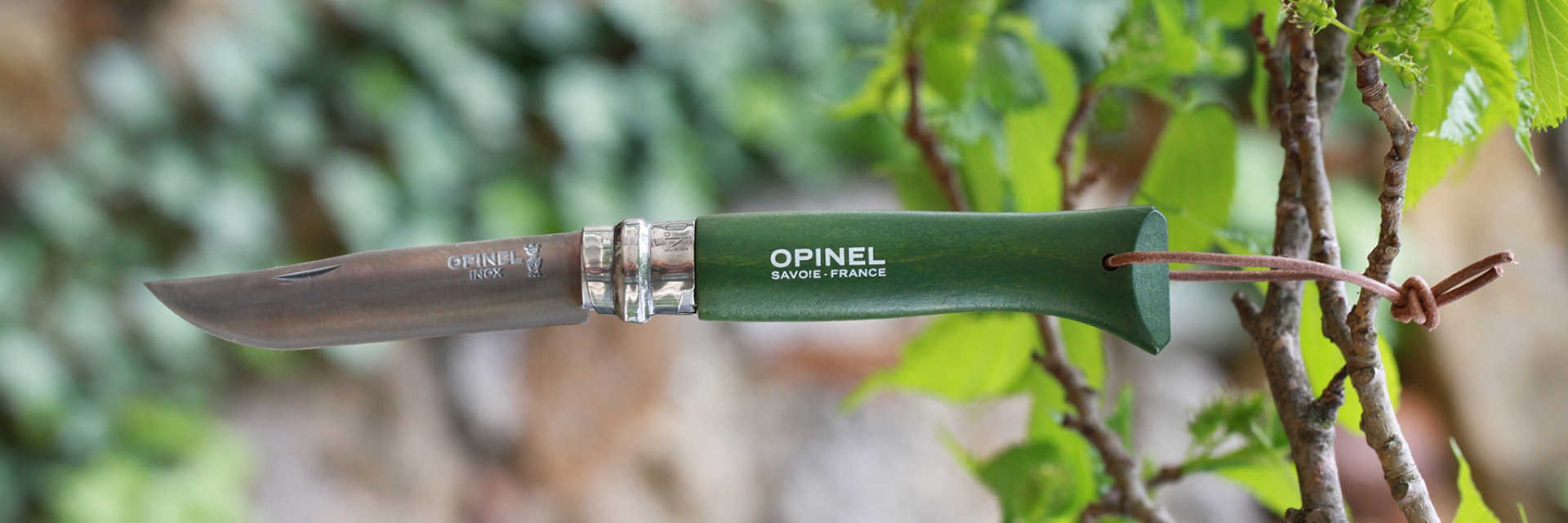 картинка Нож Opinel №8 Trekking, нержавеющая сталь, кожаный темляк, хаки, 001703