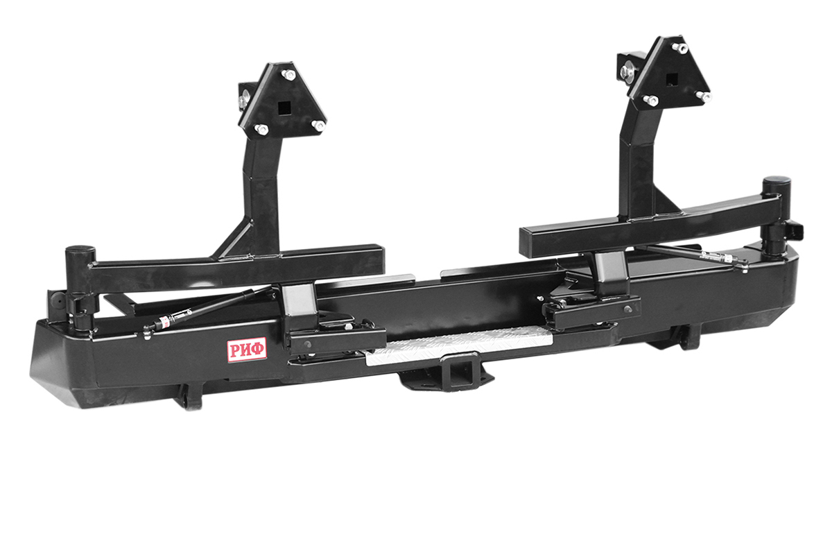картинка Бампер задний РИФ Toyota Hilux 2015+ с квадратом под фаркоп и 2-мя калитками