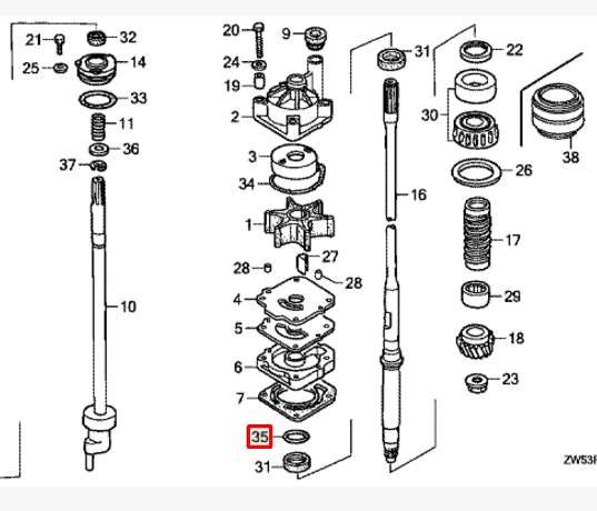 картинка Кольцо уплотнительное помпы Honda BF90-150 (91359-MB0-000) (Honda)