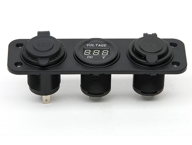 картинка Панель гнезд питания 12V и USB и вольтметр (зеленый)