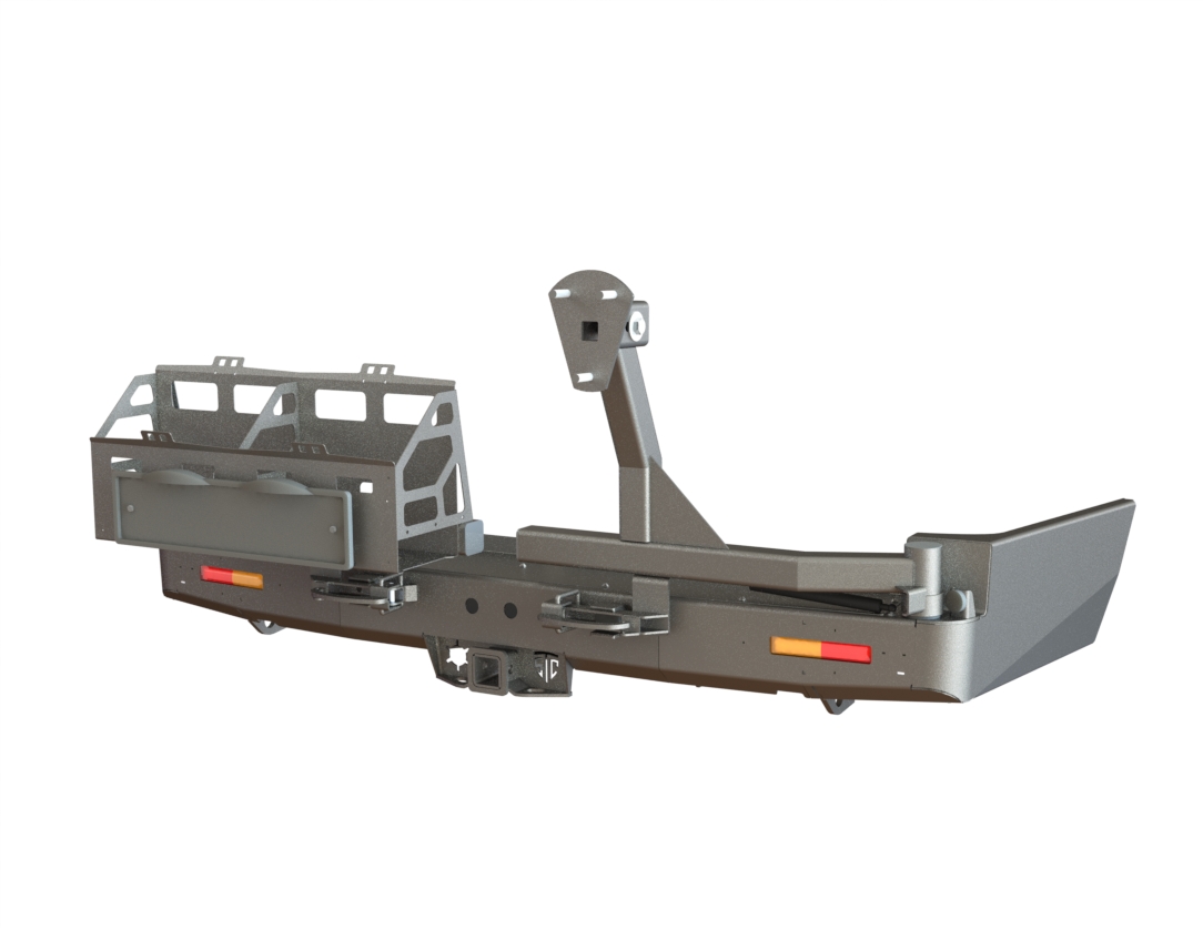 картинка Бампер силовой задний Toyota Land Cruiser 105 квадрат, калитка справа, две канистры слева, фонари