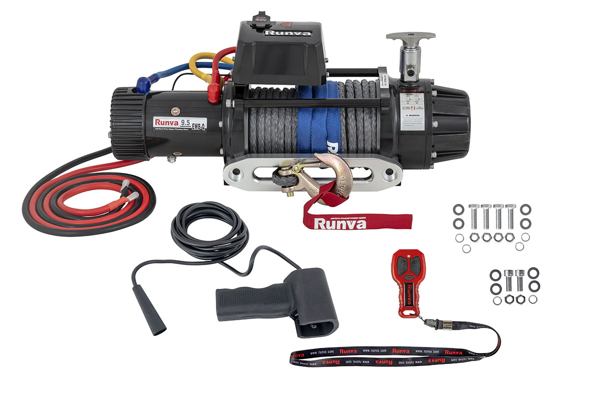 ЛебёдкаRunva EWB9500-Q-SRMAC 24V 4350 кг, влагозащищенная, комбинированный роспуск, синтетический трос