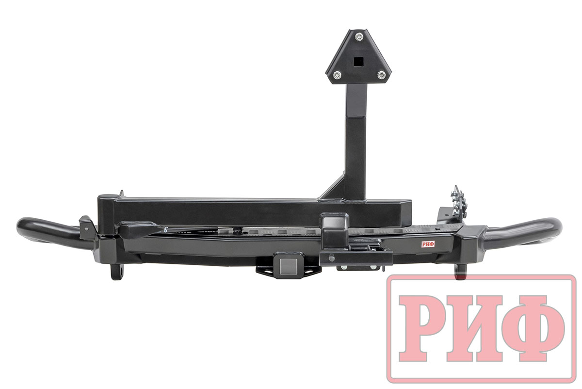 картинка Бампер задний РИФ Mitsubishi Pajero Sport 2015+ c квадратом под фаркоп, калиткой, подсветкой номера