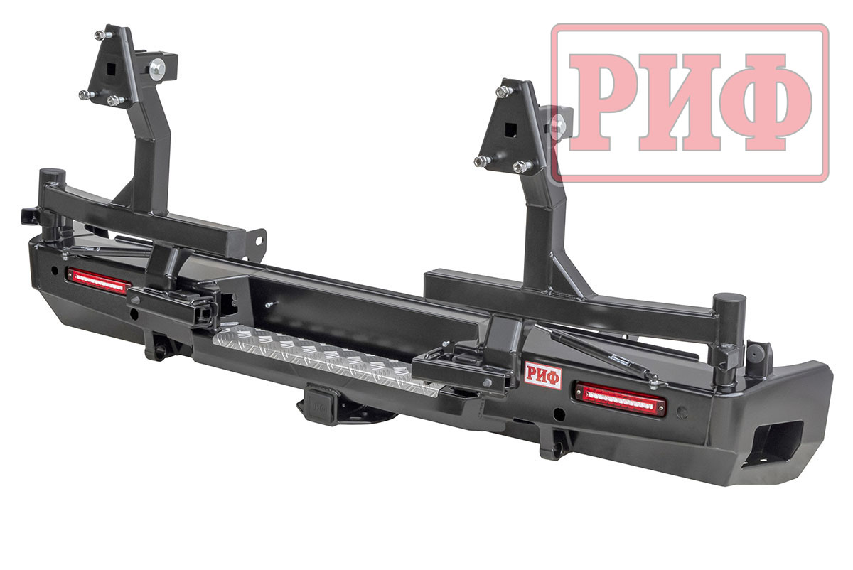 картинка Бампер задний РИФ Toyota Tundra 2007+ с квадратом под фаркоп, 2-мя калитками и фонарями