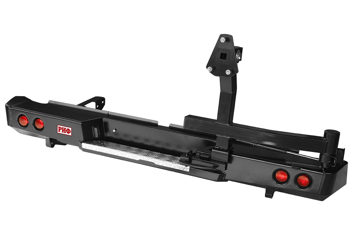 картинка Бампер задний РИФ Toyota Hilux 2015+ с фонарями и калиткой, без фаркопа