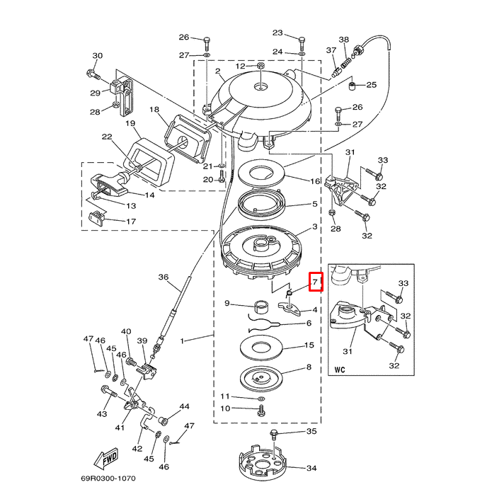 картинка Пружина собачки стартера Yamaha 25-30 (YUELANG)