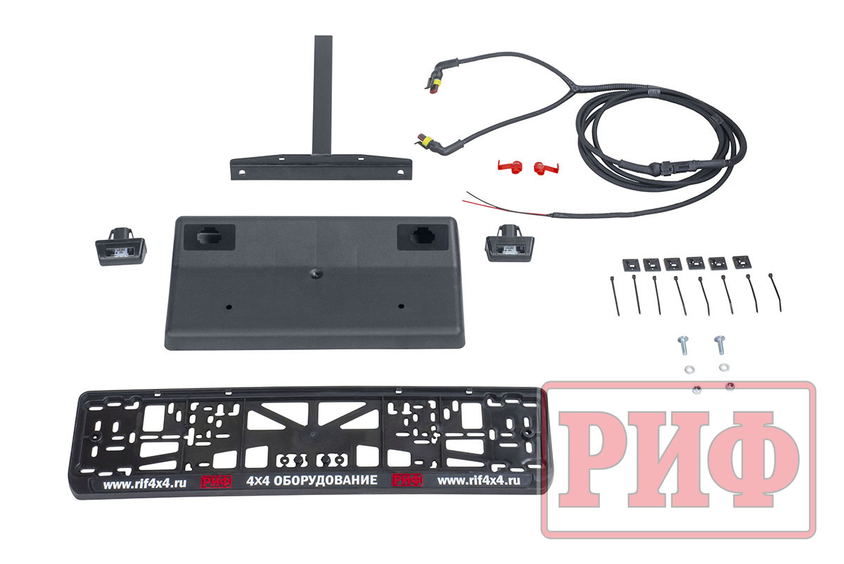 картинка Бампер РИФ задний УАЗ Хантер с площадкой под лебедку, калиткой (справа) и фонарями, лифт 65 мм