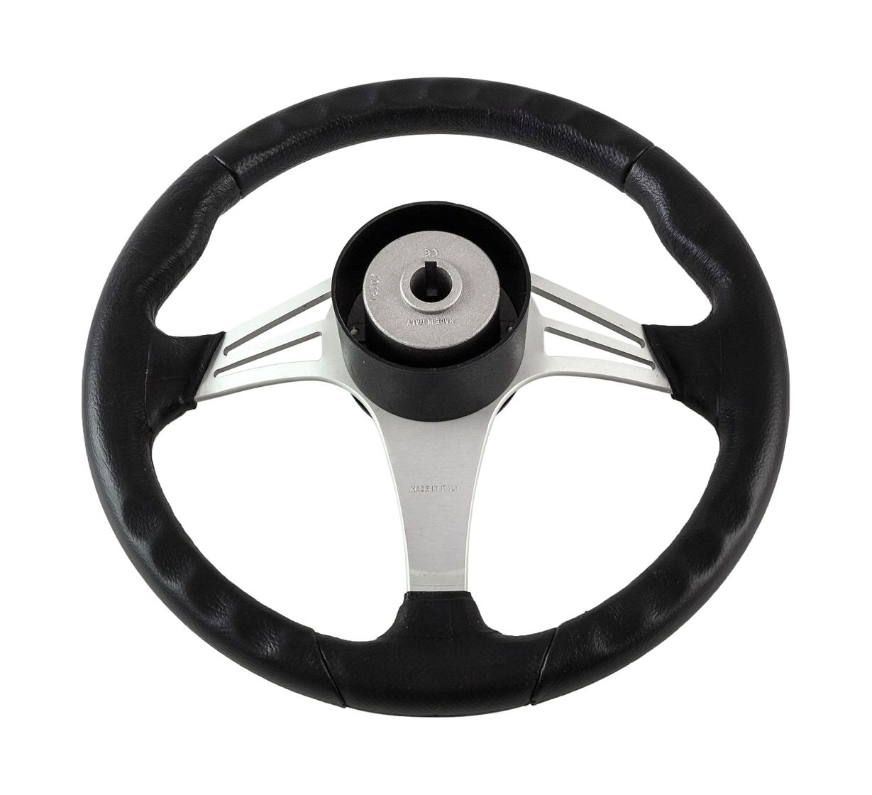 картинка Рулевое колесо ENDURANCE обод черный, спицы серебряные д. 350 мм