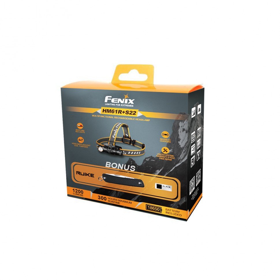 картинка Налобный фонарь Fenix HM61R + складной нож Ruike S22, черный, HM61RS22bk