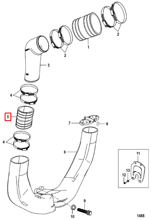 картинка Труба выпускная резиновая MERCRUISER ALPHA/BRAVO (Quicksilver)