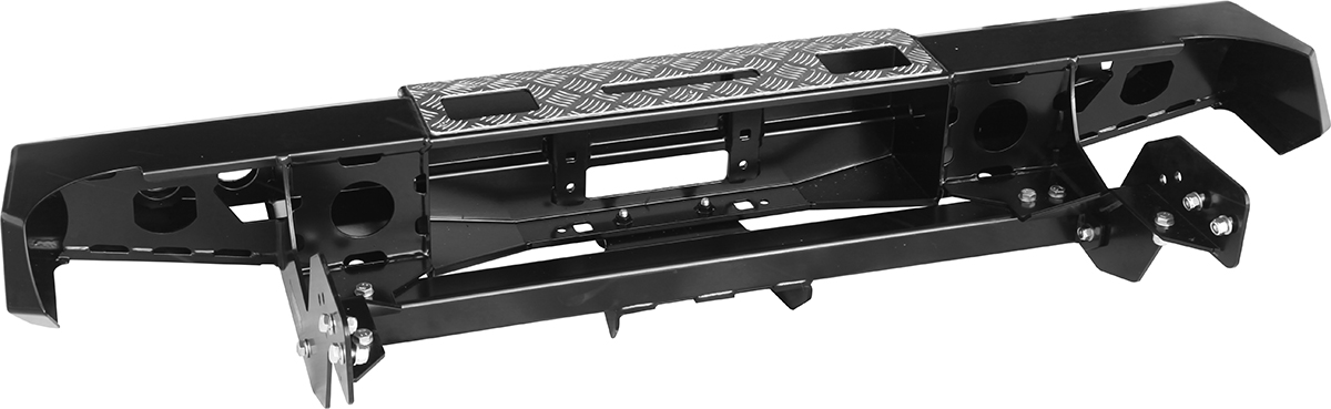 картинка Бампер задний РИФ Mitsubishi L200 2005-2015 с площадкой под лебёдку, квадратом под фаркоп и фонарями