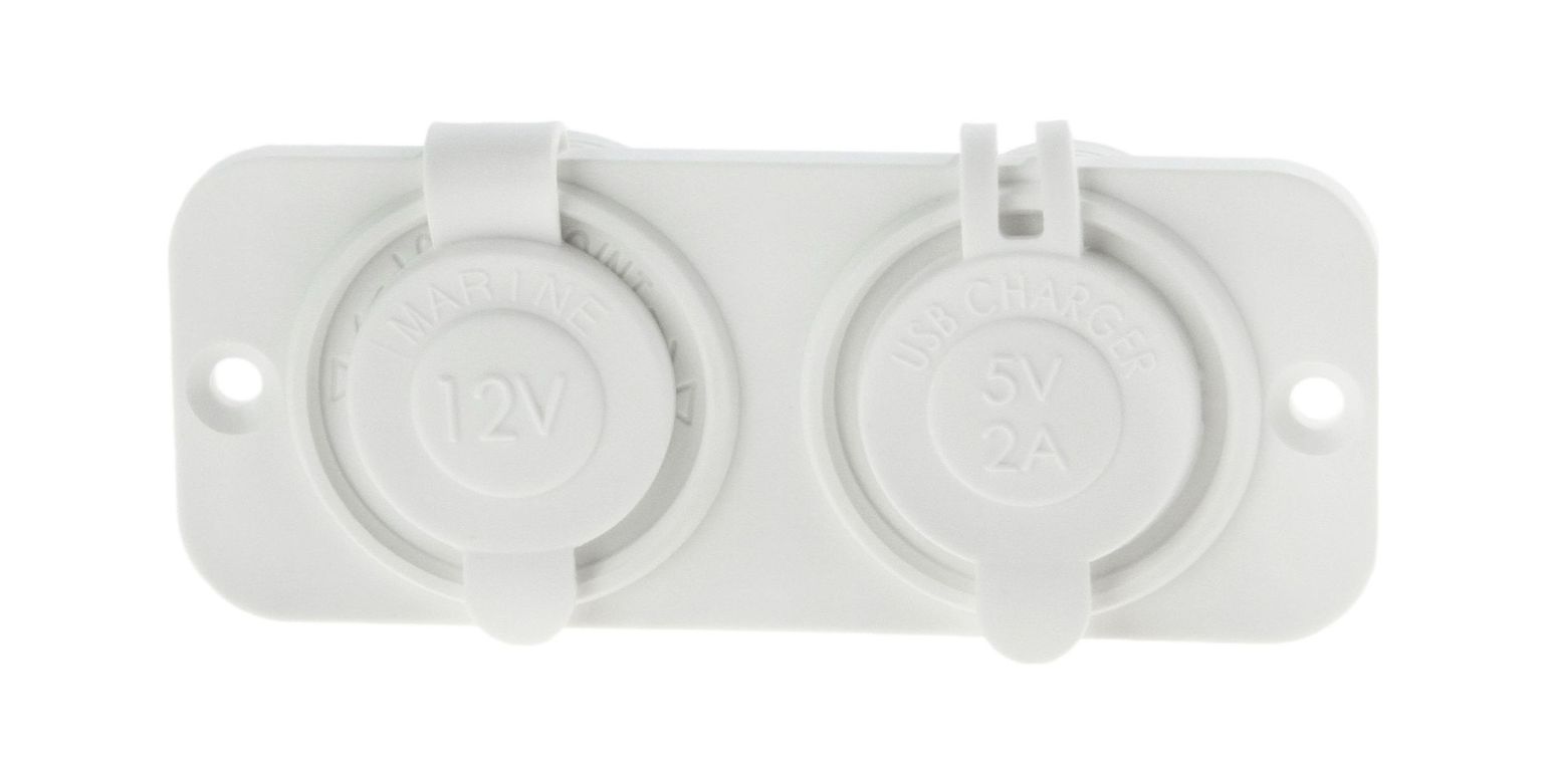 картинка Панель с USB-разъемом 5В 2.1А и прикуривателем, белая