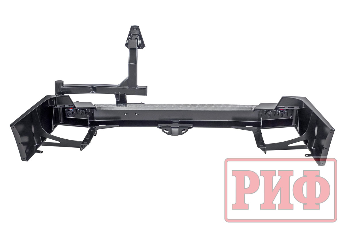 картинка Бампер задний РИФ Toyota Land Cruiser 100 с квадратом под фаркоп, калиткой и фонарями