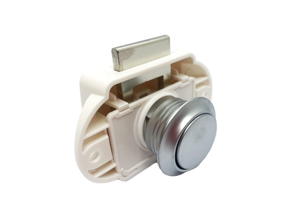 картинка Кнопка-замок мебельный BL01N-WPC белый (кнопка матовое серебро)