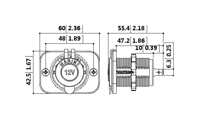 картинка Разъем прикуривателя на панели, врезной, чёрный
