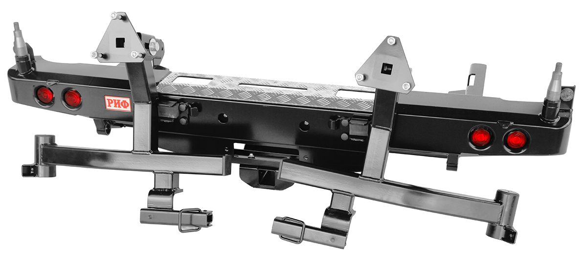 картинка Бампер задний РИФ для Toyota Hilux 2005-2014 с площад. под лебёдку, фаркопом и фонарями и 2-я калитками