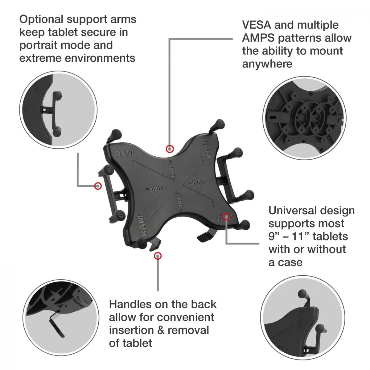 RAM-B-189-PIV1-UN9U RAM X-Grip с поворотным отсосом RAM Twist-Lock для планшетов размером 9"-10"