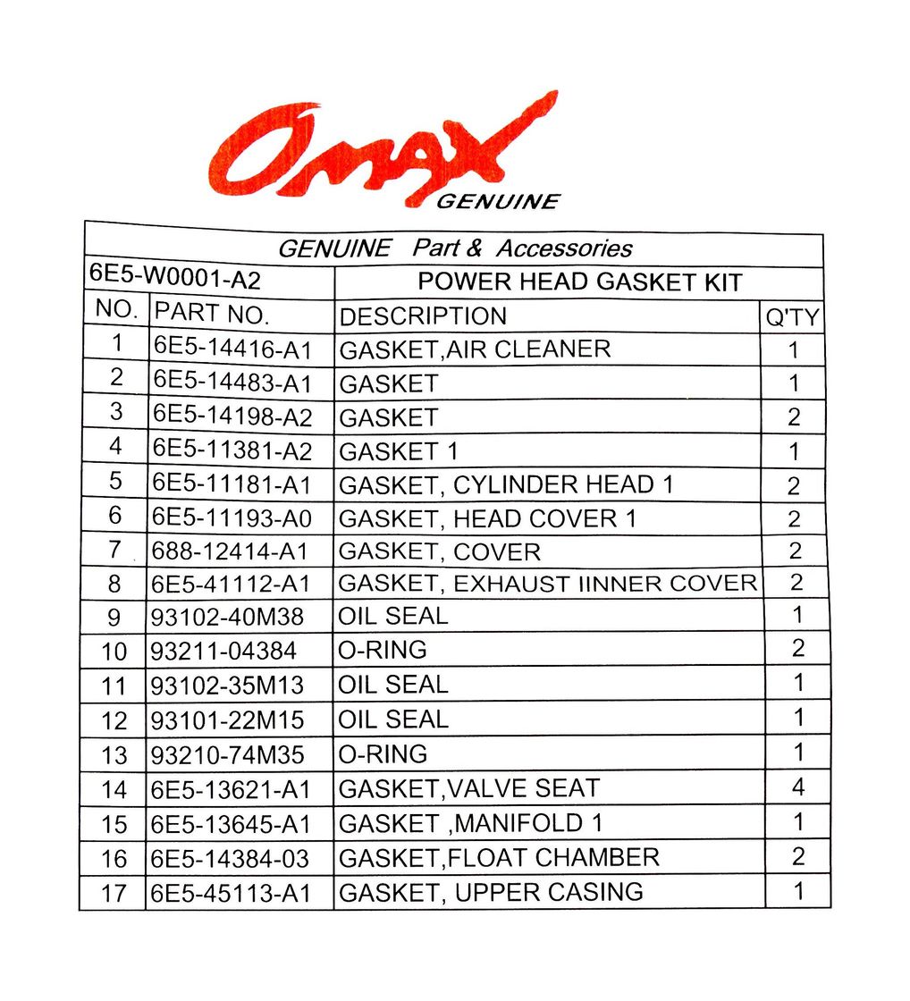 картинка Ремкомплект прокладок блока Yamaha 115A, Omax