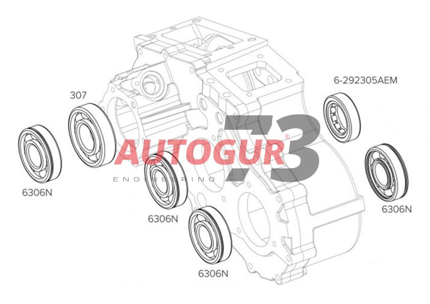 картинка Комплект подшипников AUTOGUR73 для УАЗ РК прямозубой (6 шт)