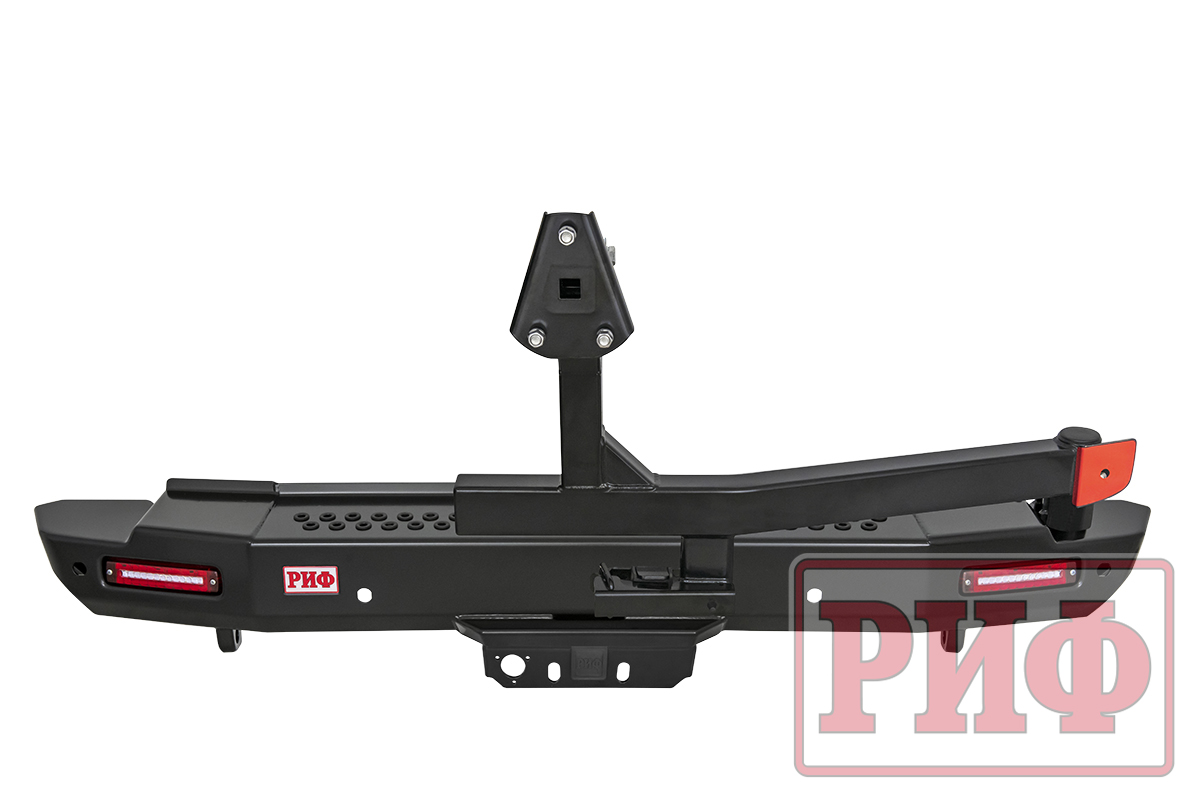 картинка Бампер задний РИФ Toyota Land Cruiser 200 2013-2015 с квадратом под фаркоп, калиткой, фонарями, подс