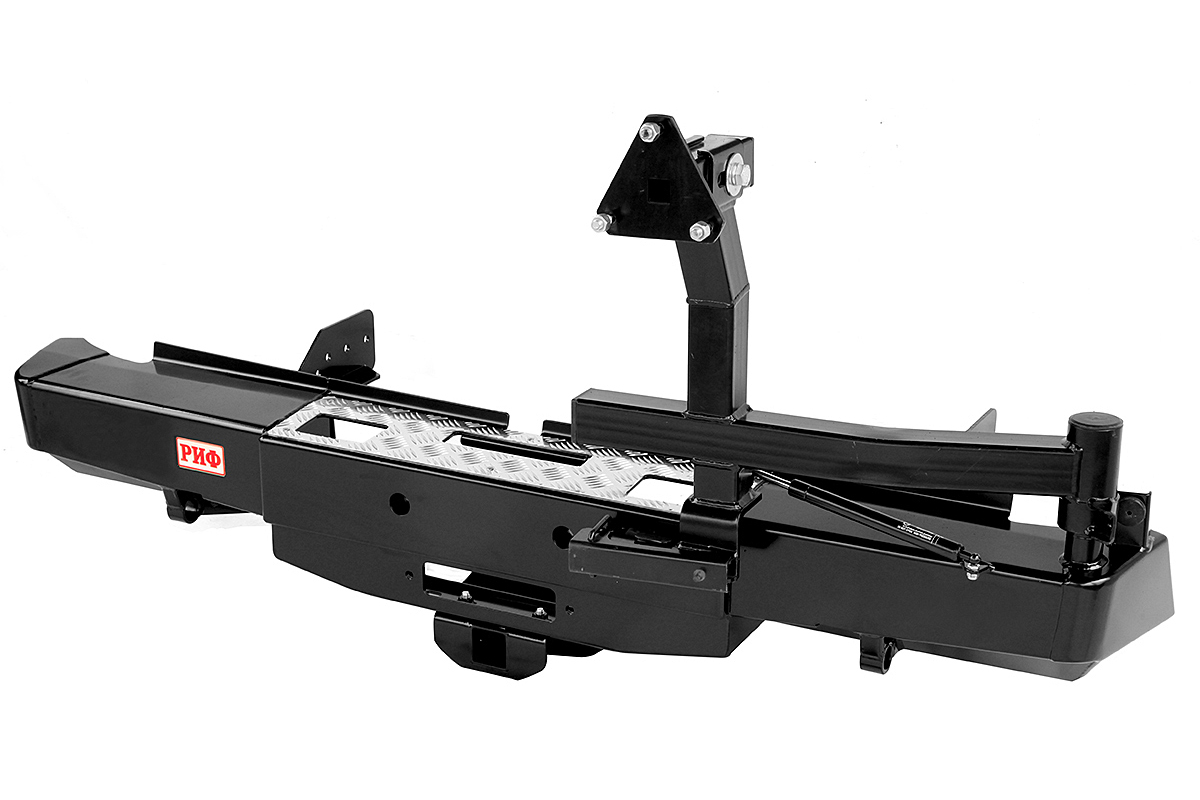 картинка Бампер задний РИФ Mitsubishi L200 2015+ с площадкой под лебёдку, квадратом под фаркоп и калиткой