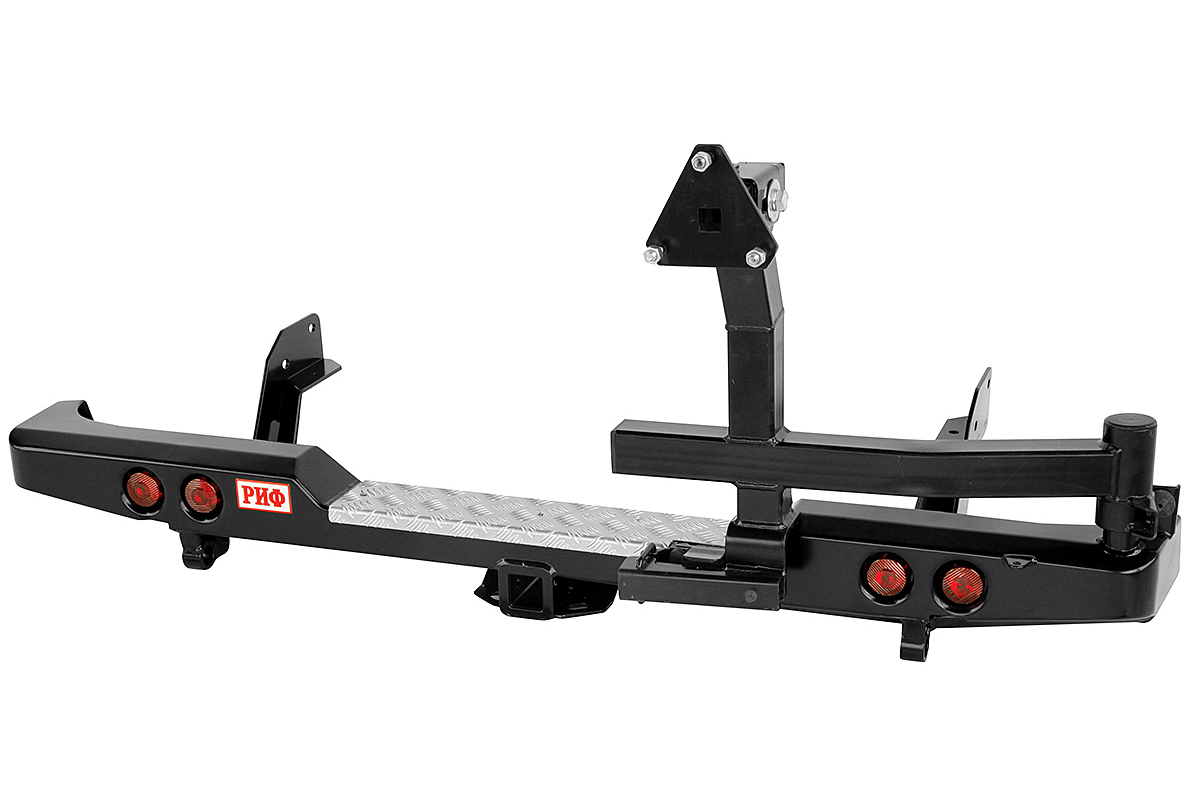 картинка Бампер задний РИФ Mazda B2500/BT50/Ford Ranger T5 с квадратом под фаркоп, калиткой и фонарями