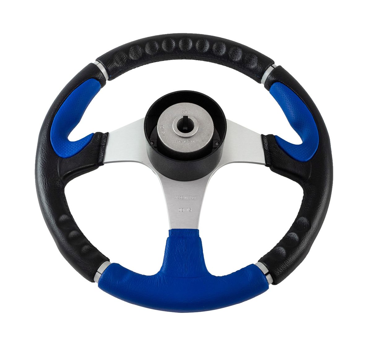 картинка Рулевое колесо ORION обод черносиний, спицы серебряные д. 355 мм