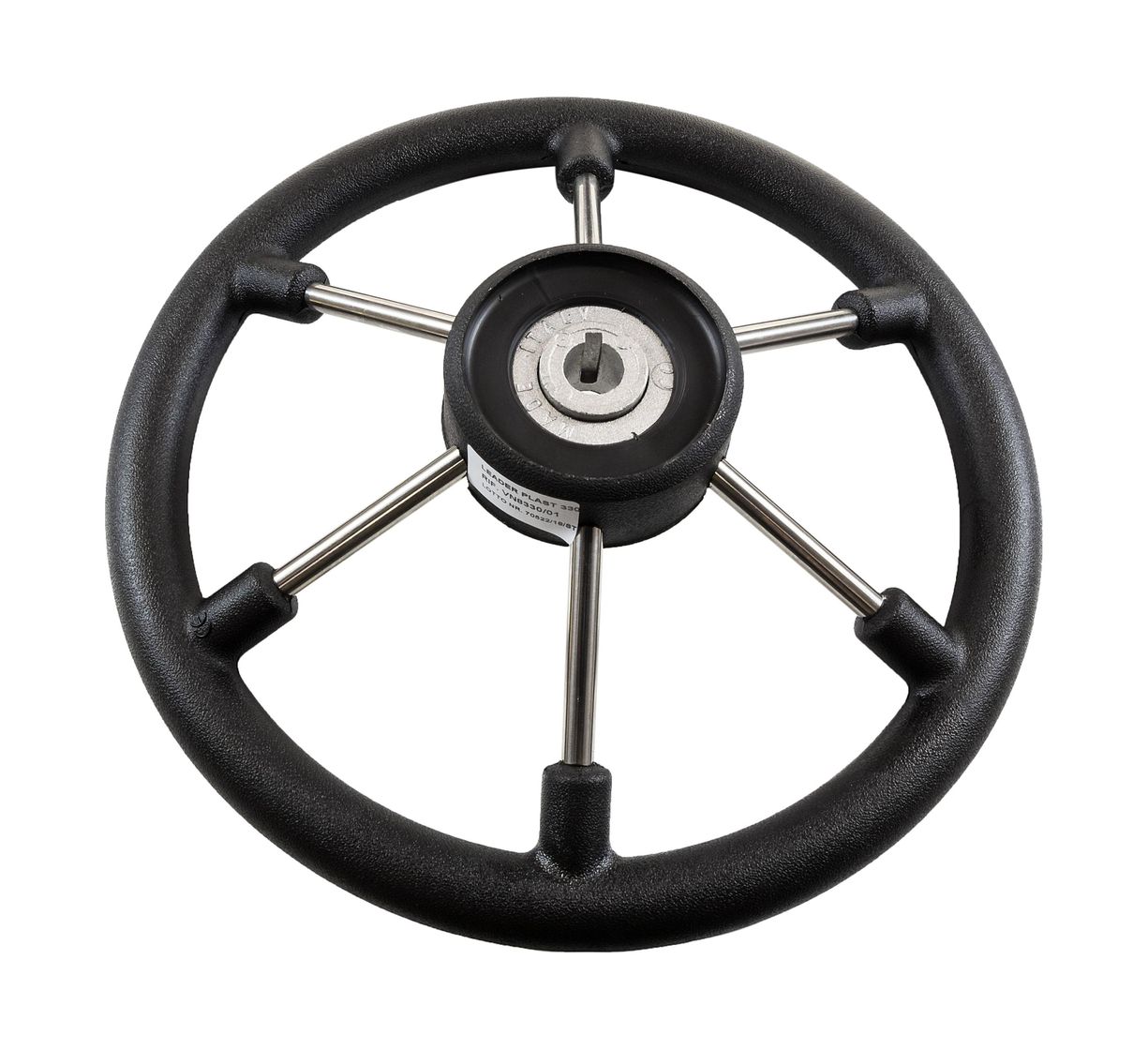 картинка Рулевое колесо LEADER PLAST черный обод серебряные спицы д. 330 мм