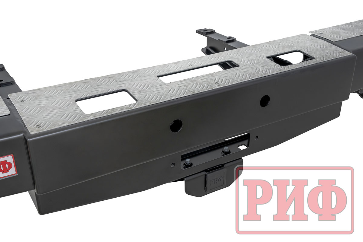 картинка Бампер задний РИФ для ГАЗ Соболь с площ. под лебёдку, квадратом под фаркоп и фонарями