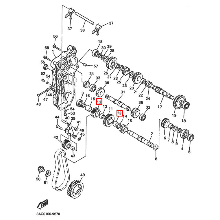 картинка Подшипник игольчатый КПП снегохода Yamaha VK540 (22x28x16) (FJ-2216) (PREMARINE)