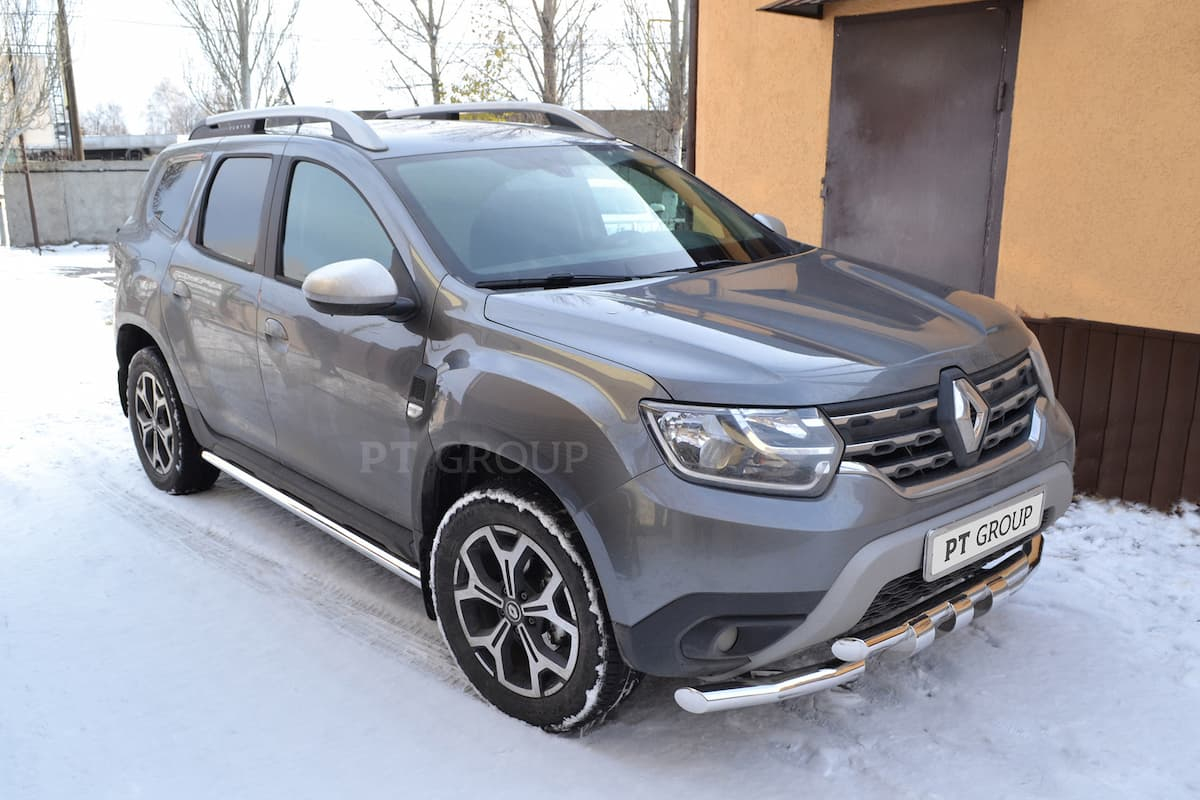 картинка Защита порогов прямая Ø63 мм нержавейка Renault Duster 2021-