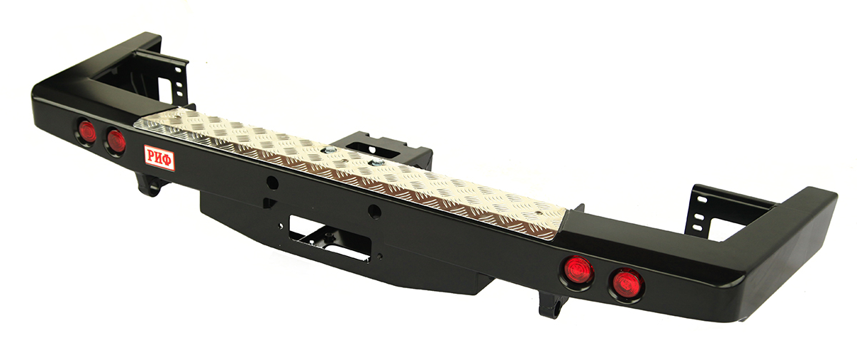 картинка Бампер задний РИФ УАЗ Патриот 2015+ с площадкой под лебедку и фонарями лифт