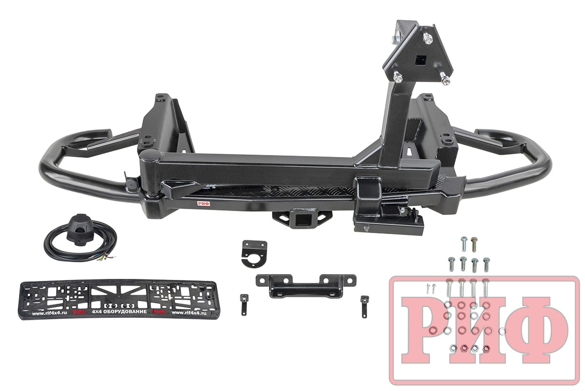 картинка Бампер задний РИФ Toyota Land Cruiser Prado 120 c квадратом под фаркоп и калиткой