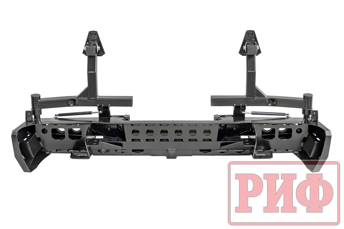 картинка Бампер задний РИФ Toyota Tundra 2007+ с квадратом под фаркоп, 2-мя калитками и фонарями