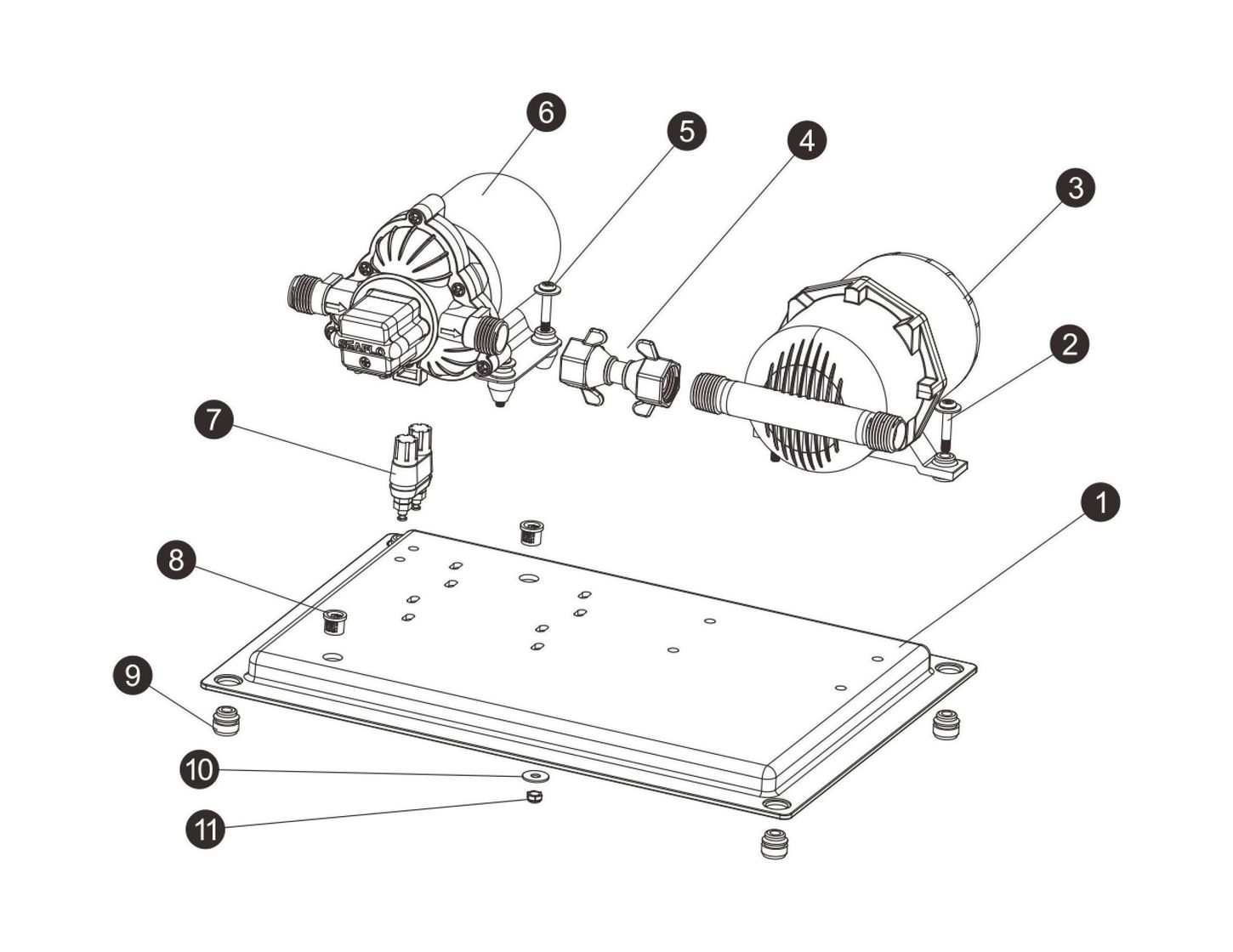 картинка Комплект автоматического насоса с расширительным бочком 0,75л, 12 В, SeaFlo