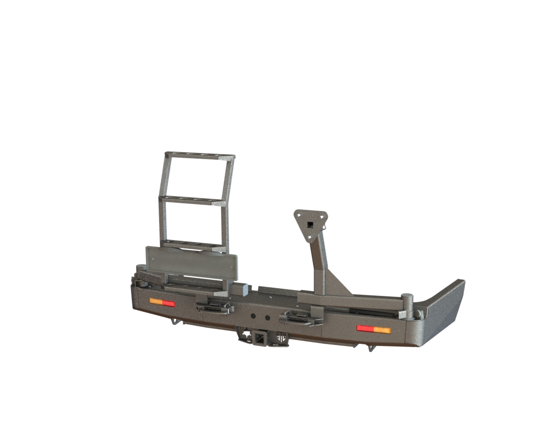 картинка Бампер силовой задний Toyota Land Cruiser 80 квадрат, калитка справа, лестница слева, фонари