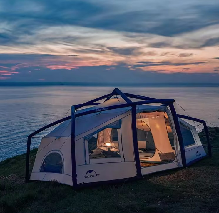 картинка Палатка Naturehike Lingfeng Air 12.0 2-местная, быстросборная, надувной каркас, бело-голубая