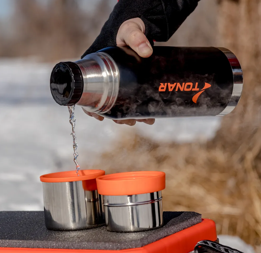 картинка Термос ТОНАР 1000 мл. Черный (2 крышки-кружки) с чехлом